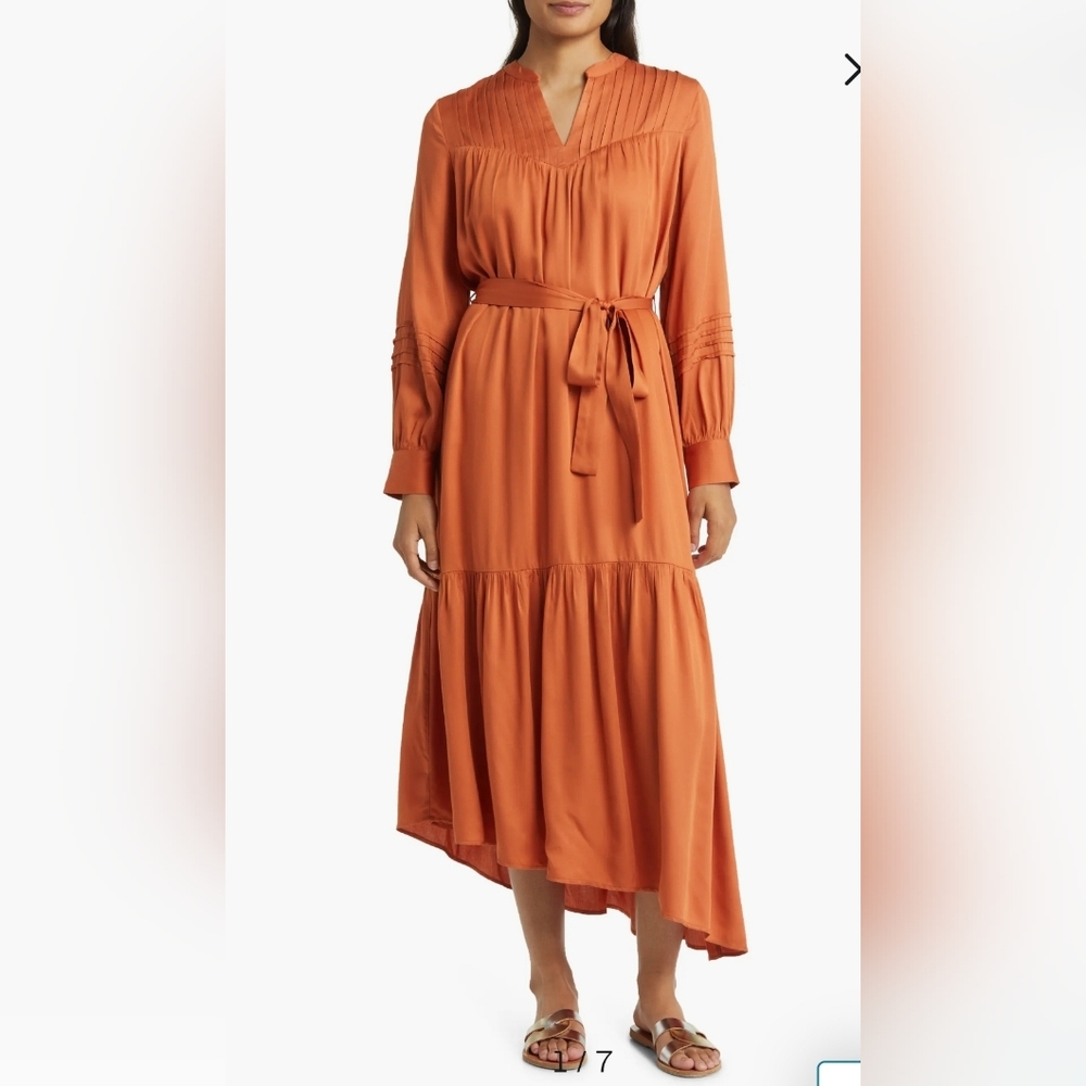 NWT DU PARADIS Tie Waist Long Sleeve Asymmetric Maxi Dress